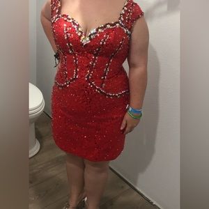 Red sequin prom dress